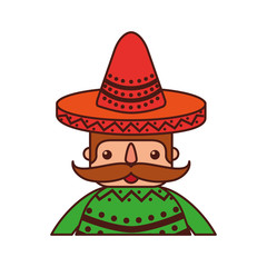 funny mexican man with hat and mustache cartoon