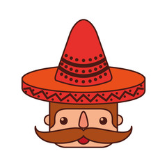 mexican man face with hat and mustache portrait