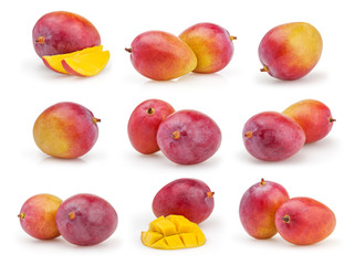 Set of mangoes isolated on white background