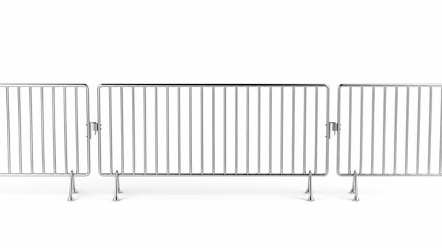 Crowd control fence on white background, slide from left to right