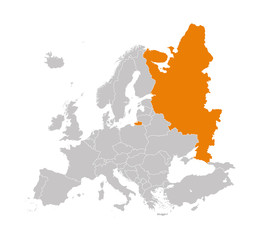 Territory of Russia on Europe map on a white background