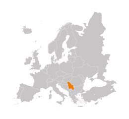 Obraz premium Terytorium Serbii na mapie Europy na białym tle