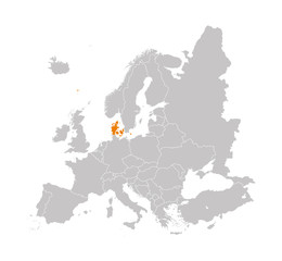 Territory of Denmark on Europe map on a white background