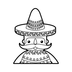 funny mexican man with hat and mustache cartoon