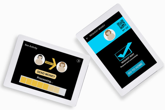 Financial technology and peer to peer transfer money concept and qr code idea