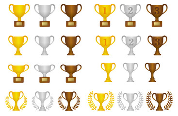Trophy cup icon illustration set. gold/silver/bronze (from 1st place to 3rd place)
