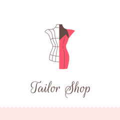 Logo for tailor shop, dressmakers salon, sewing studio, clothing store and fashion designer.