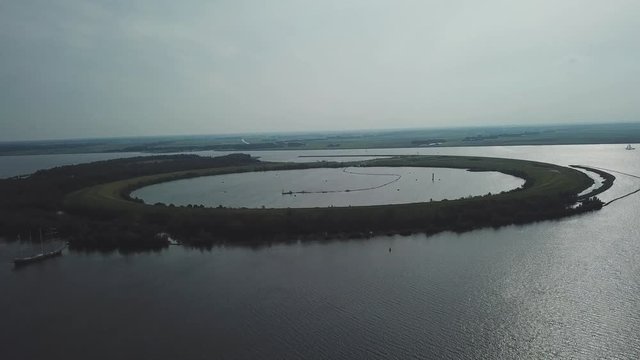 Aerial of the ijsseloog, an artificial island in the ketelmeer in the Netherlands