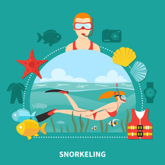 Snorkeling Composition On Turquoise Background