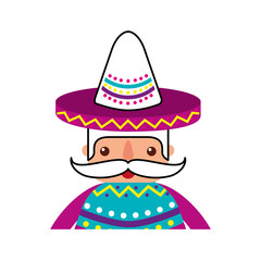funny mexican man with hat and mustache cartoon