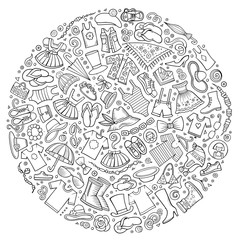 Line art vector hand drawn set of Clothes cartoon doodle objects