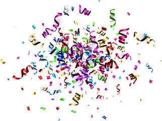 White holiday background with colorful serpentine.