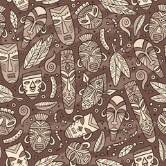 Naklejka premium Cartoon cute hand drawn African seamless pattern
