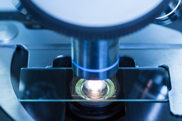 Close up of microscope at the blood laboratory	