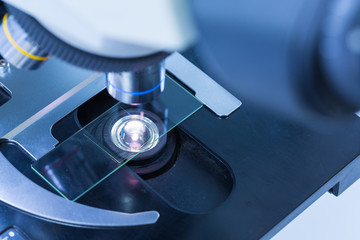 Close up of microscope at the blood laboratory	