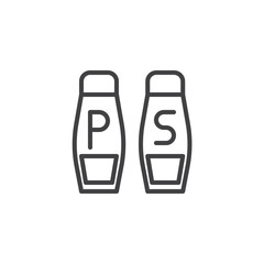 Salt and pepper shakers line icon, outline vector sign, linear style pictogram isolated on white. Seasoning symbol, logo illustration. Editable stroke