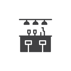 Bar counter with a bottle and glasses icon vector, filled flat sign, solid pictogram isolated on white. Symbol, logo illustration.