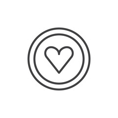 Heart in a circle line icon, outline vector sign, linear style pictogram isolated on white. Favorite dish symbol, logo illustration. Editable stroke