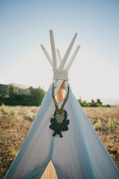 Tepee with antlers in golden sun