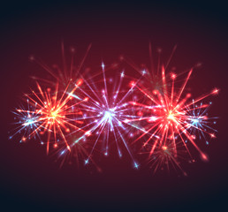 Fototapeta premium New Year multicolored fireworks with sparks and explosions. Vector element for your creativity