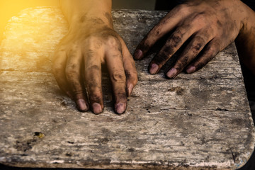 hand dirty of worker after working
