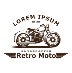 Vintage motorcycle illustration, logo, poster printing. This illustration can be used as a print on T-shirts and bags. vintage motorcycle club. Retro Moto Classics icon
