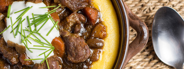 Beef Stew with Mushrooms, Carrots and Corn Polenta