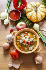 Goulash soup with fresh vegetables and meat