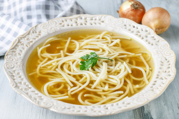 Broth soup with noodles