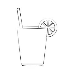 juice cup wit lime garnish icon image vector illustration design  black sketch line