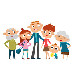 Vector illustration of happy big family in love. Father, mother, son and daughter