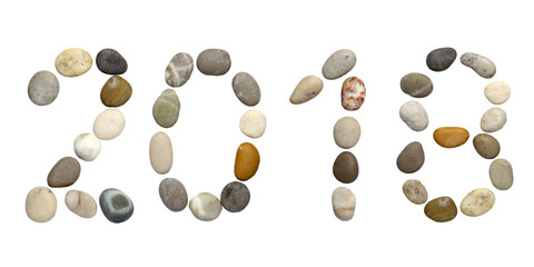 Pebble New Year 2018 number isolated on white background. New Year 2018 concept. 