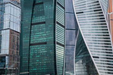 Fototapeta na wymiar Skyscrapers of the business center of Moscow City close up