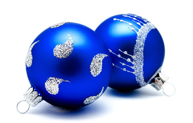 Christmas decoration blue balls  isolated on a white