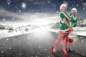 christmas time and elf on road 