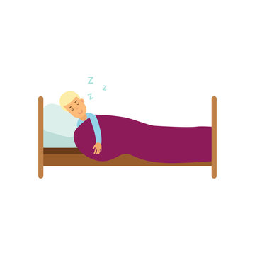 Teen boy sleeping in his bed cartoon vector illustration