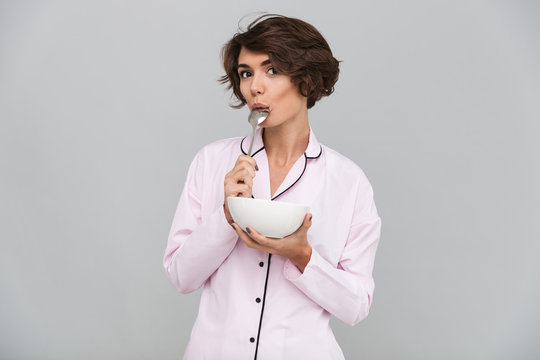 Portrait of an attractive young girl in pajamas