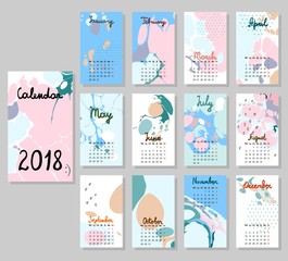 Hand drawing vector Calendar 2018. Abstract painting templates.