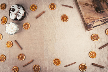 Christmas composition: christmas gift with decoration.