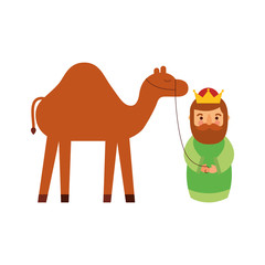 cartoon wise king with camel manger traditional