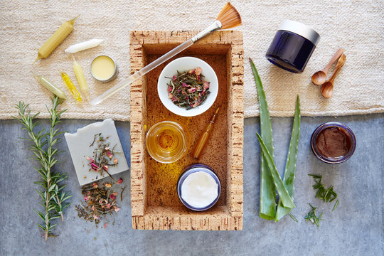 Organic spa still life with fresh ingredients