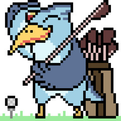 vector pixel art bird golf