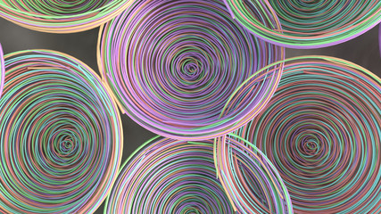 Fototapeta na wymiar Abstract background from purple, green, blue and orange spiraled coils