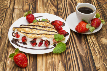 Crepes with Banana and strawberries