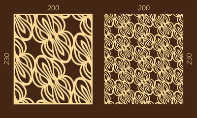 Obraz premium Laser cutting set. Woodcut vector trellis panel. Plywood lasercut eastern design. Hexagonal seamless pattern for printing, engraving, paper cutting. Stencil lattice ornament.