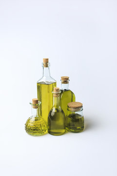 glass bottles with olive oil