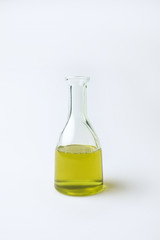 Glass transparent bottle with olive oil