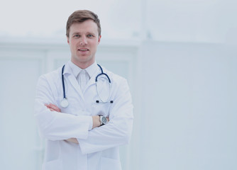 Portrait of a smiling doctor with a stethoscope around neck