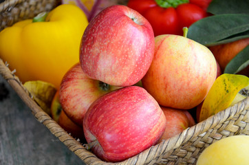 Apples on wood background