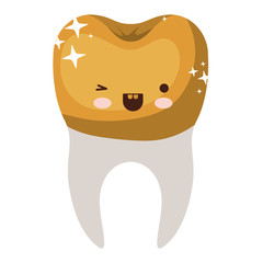 kawaii tooth with golden crown and root in colorful silhouette